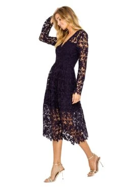 Long Sleeve Lace Midi Dress -Dresses Sales Store ADR100195 EGGPLANT 2