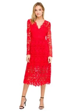 Long Sleeve Lace Midi Dress -Dresses Sales Store ADR100195 RED LIPSTICK 1