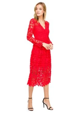 Long Sleeve Lace Midi Dress -Dresses Sales Store ADR100195 RED LIPSTICK 2