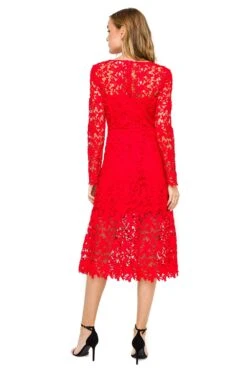 Long Sleeve Lace Midi Dress -Dresses Sales Store ADR100195 RED LIPSTICK 3