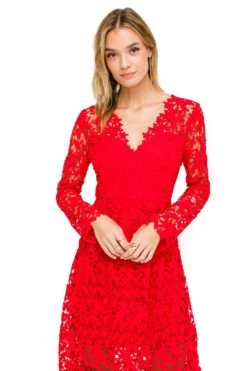 Long Sleeve Lace Midi Dress -Dresses Sales Store ADR100195 RED LIPSTICK 4