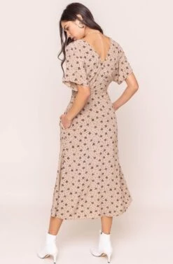 Dolman Button Front Midi Dress -Dresses Sales Store ADR100268 TAUPE BLACK MULTI FLORAL 4AAA