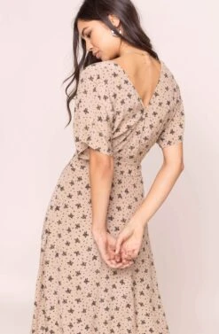 Dolman Button Front Midi Dress -Dresses Sales Store ADR100268 TAUPE BLACK MULTI FLORAL 6AA