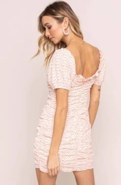 Cinched Sweetheart Mini Dress -Dresses Sales Store ADR100292 IVORY PINK MULTI FLORAL 4B