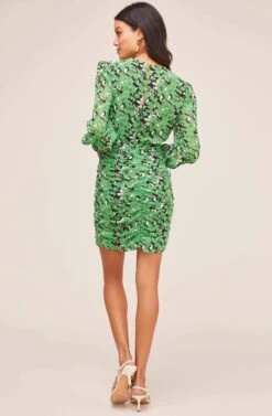 Shirred Long Sleeve Mini Dress -Dresses Sales Store ADR100405 BLACK GREEN FLORAL 3