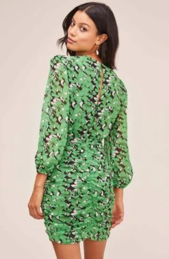 Shirred Long Sleeve Mini Dress -Dresses Sales Store ADR100405 BLACK GREEN FLORAL 4