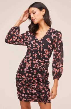 Shirred Long Sleeve Mini Dress -Dresses Sales Store ADR100405 RED PETAL 2