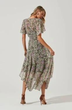 Flutter Sleeve Asymmetrical Floral Maxi Dress -Dresses Sales Store ADR100436 BLACKDAISYFLORAL 4