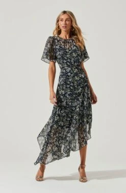 Flutter Sleeve Asymmetrical Floral Maxi Dress -Dresses Sales Store ADR100436 BLUEGREENFLORAL 2 297063db d831 4726 9eec 6a7ca9e50260