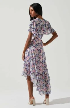Flutter Sleeve Asymmetrical Floral Maxi Dress -Dresses Sales Store ADR100436 PINKBLUEFLORAL 5