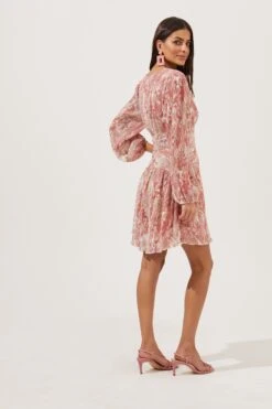 Floral Long Sleeve Plisse Wrap Front Dress -Dresses Sales Store ADR100551 CORALMULTIFLORAL 1 5