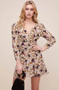 3/4 Sleeve Cinch Waist Floral Dress