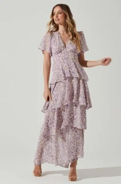Tayla Floral Tiered Midi Dress -Dresses Sales Store ADR100686B PINKLAVENDERFLORAL 1