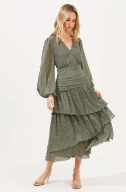 Long Sleeve Ruched Ruffle Maxi