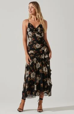 Cinched Ruffle Floral Maxi