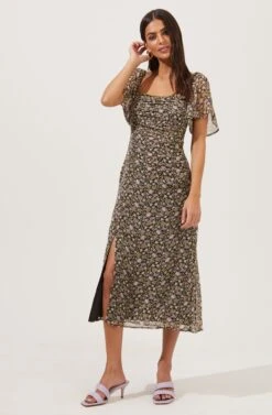 Flutter Sleeve Ruched Dress -Dresses Sales Store ADR100829 BLACK PURPLEDITSY 1