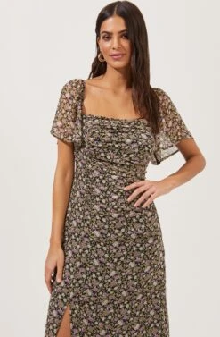 Flutter Sleeve Ruched Dress -Dresses Sales Store ADR100829 BLACK PURPLEDITSY 2