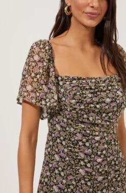 Flutter Sleeve Ruched Dress -Dresses Sales Store ADR100829 BLACK PURPLEDITSY 3