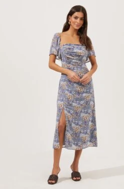 Flutter Sleeve Ruched Dress