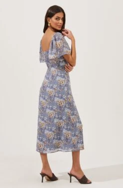 Flutter Sleeve Ruched Dress -Dresses Sales Store ADR100829 BLUE TAUPEFLORAL 5