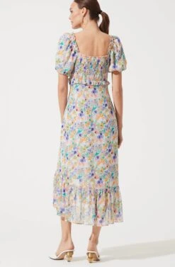 Balloon Sleeve Sweetheart Floral Maxi -Dresses Sales Store ADR100850 PURPLE GREEN MULTI FLORAL 793