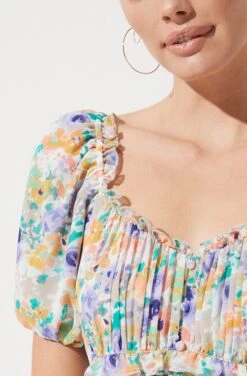 Balloon Sleeve Sweetheart Floral Maxi -Dresses Sales Store ADR100850 PURPLE GREEN MULTI FLORAL 794