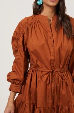 Ruched Long Sleeve Dress -Dresses Sales Store ADR100883 003 COGNAC 3