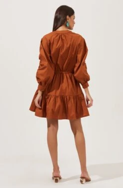 Ruched Long Sleeve Dress -Dresses Sales Store ADR100883 003 COGNAC 4