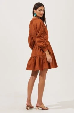 Ruched Long Sleeve Dress -Dresses Sales Store ADR100883 003 COGNAC 5
