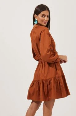 Ruched Long Sleeve Dress -Dresses Sales Store ADR100883 003 COGNAC 6