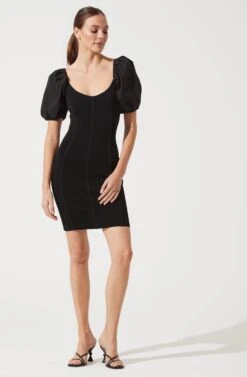 Balloon Sleeve Bodycon Dress -Dresses Sales Store ADR100886 BLACK 859