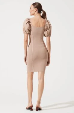 Balloon Sleeve Bodycon Dress -Dresses Sales Store ADR100886 TAUPE 865