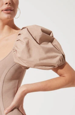 Balloon Sleeve Bodycon Dress -Dresses Sales Store ADR100886 TAUPE 866