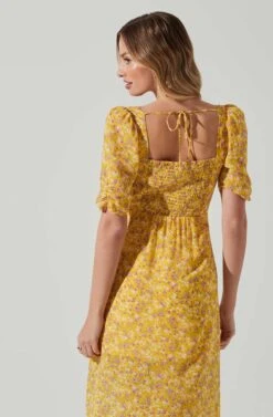 Floral Front Slit Milkmaid Midi Dress -Dresses Sales Store ADR100913 YELLOWPURPLEFLORAL 5