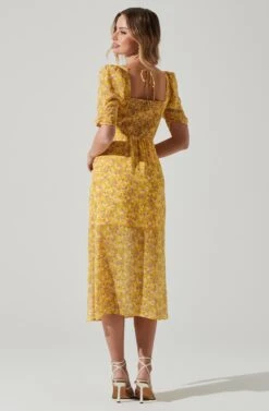 Floral Front Slit Milkmaid Midi Dress -Dresses Sales Store ADR100913 YELLOWPURPLEFLORAL 6