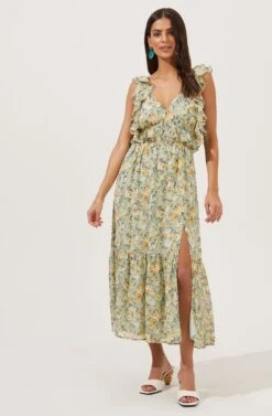 Open Tie Back Ruffle Dress -Dresses Sales Store ADR100917 GREENYELLOWMULTIFLORAL 1