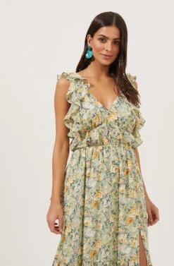 Open Tie Back Ruffle Dress -Dresses Sales Store ADR100917 GREENYELLOWMULTIFLORAL 2