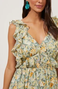 Open Tie Back Ruffle Dress -Dresses Sales Store ADR100917 GREENYELLOWMULTIFLORAL 3