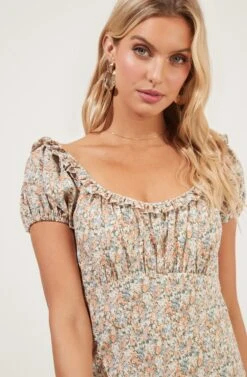 Short Sleeve Ruffle Neck Dress -Dresses Sales Store ADR100919 TAUPE CORALFLORAL 3