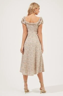 Short Sleeve Ruffle Neck Dress -Dresses Sales Store ADR100919 TAUPE CORALFLORAL 4