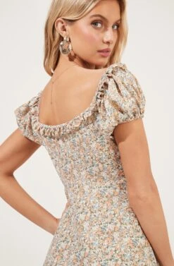 Short Sleeve Ruffle Neck Dress -Dresses Sales Store ADR100919 TAUPE CORALFLORAL 5