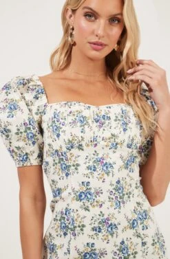 Puff Half Sleeve Mini Dress -Dresses Sales Store ADR100952 WHITEBLUEFLORAL 3