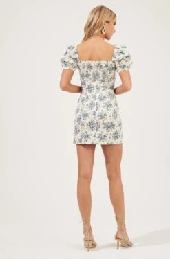 Puff Half Sleeve Mini Dress -Dresses Sales Store ADR100952 WHITEBLUEFLORAL 4