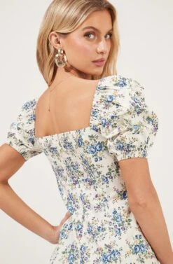 Puff Half Sleeve Mini Dress -Dresses Sales Store ADR100952 WHITEBLUEFLORAL 6