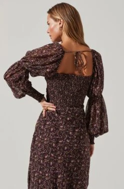Dominique Floral Long Sleeve Midi Dress -Dresses Sales Store ADR100955 PURPLEMULTI 3