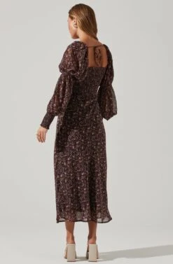 Dominique Floral Long Sleeve Midi Dress -Dresses Sales Store ADR100955 PURPLEMULTI 4