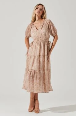 Cinched Waist Tiered Midi Dress