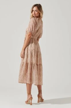 Cinched Waist Tiered Midi Dress -Dresses Sales Store ADR100967 CREAMMAUVEDITSY 0445