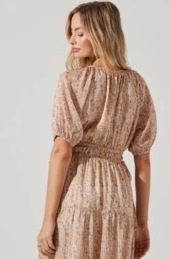 Cinched Waist Tiered Midi Dress -Dresses Sales Store ADR100967 CREAMMAUVEDITSY 0452