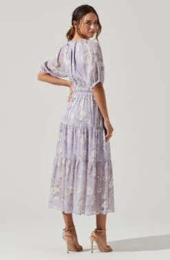 Cinched Waist Tiered Midi Dress -Dresses Sales Store ADR100967 LAVENDERCREAMFLORAL 5